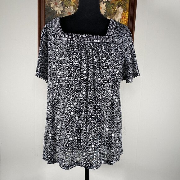 Croft & Barrow Short Sleeve Blouse Top Women's 3X Square Neck Black Geometric - Picture 1 of 9